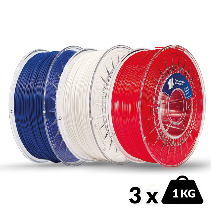 Pack PLA Bleu Blanc Rouge 1,75 mm - 3x 1kg Francofil